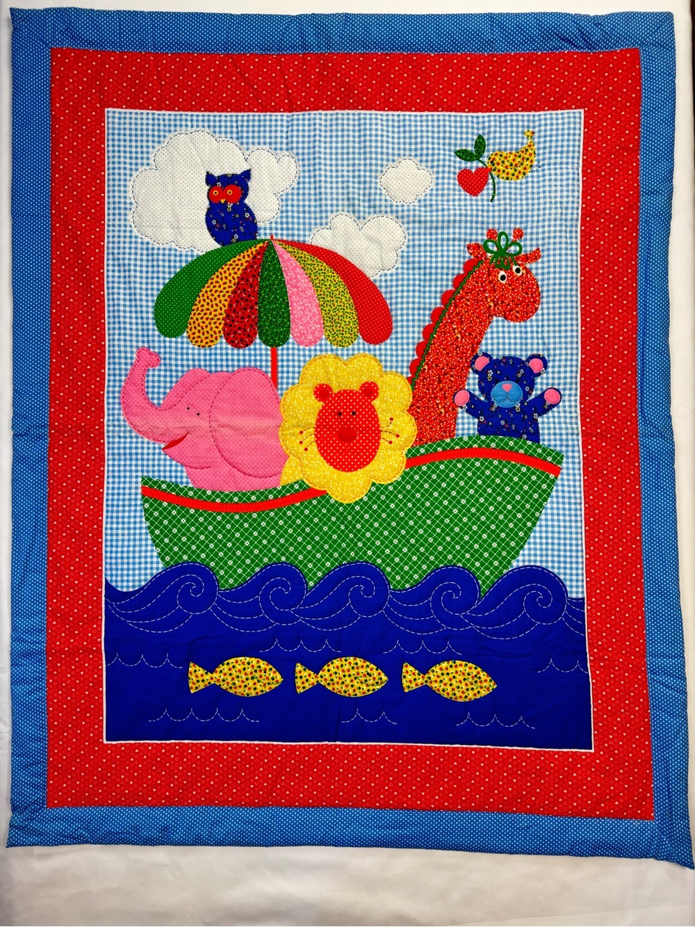 vintage 70’s 80’s baby quilt hand made Noah’s ark animals theme